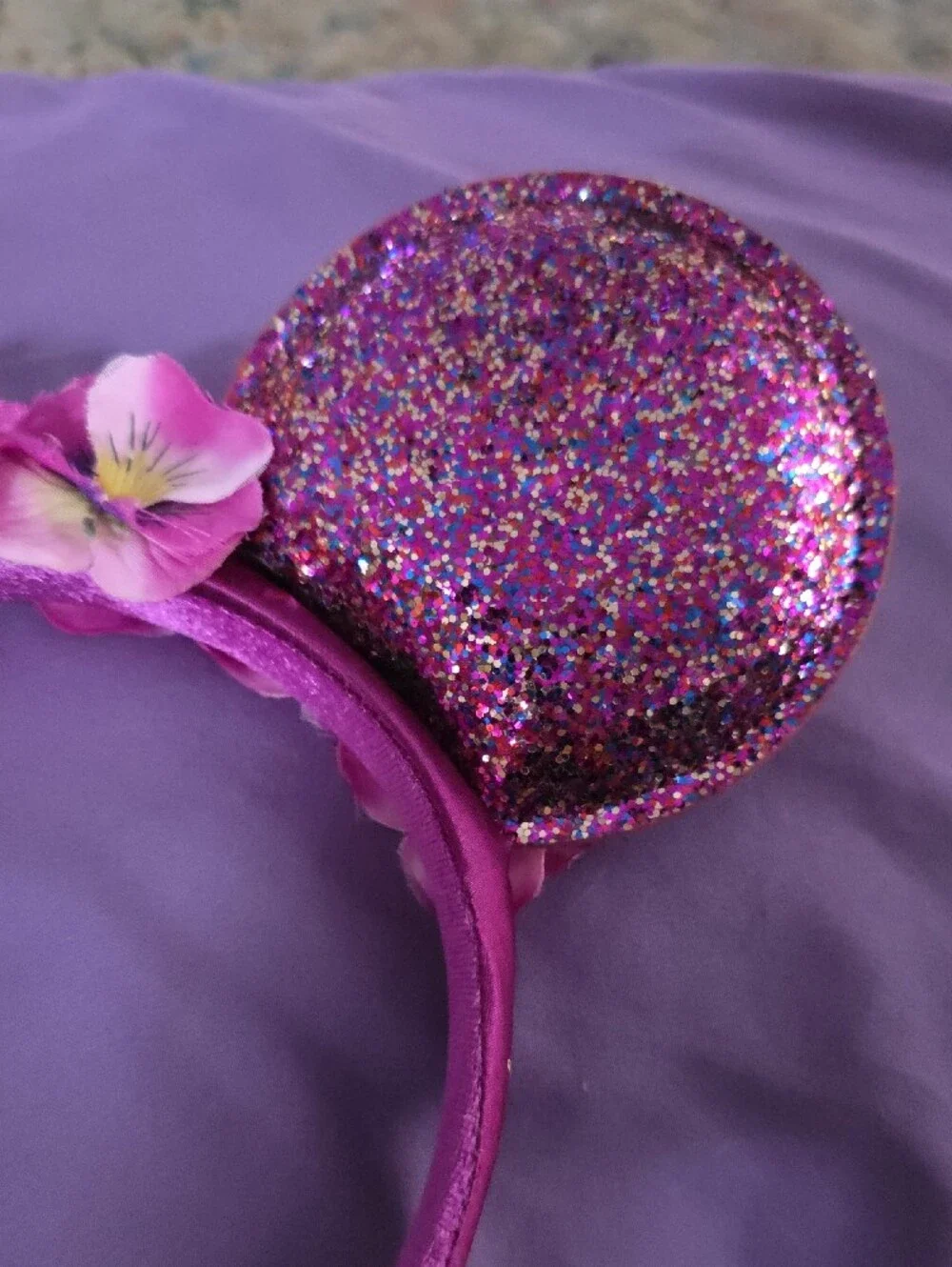 Disney's Flower And Garden Pink Glitter Floral Mouse Ear Headband